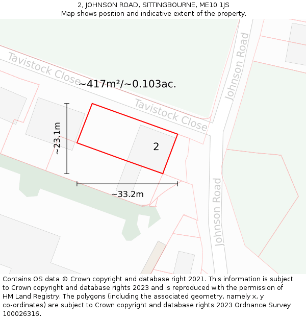 2, JOHNSON ROAD, SITTINGBOURNE, ME10 1JS: Plot and title map