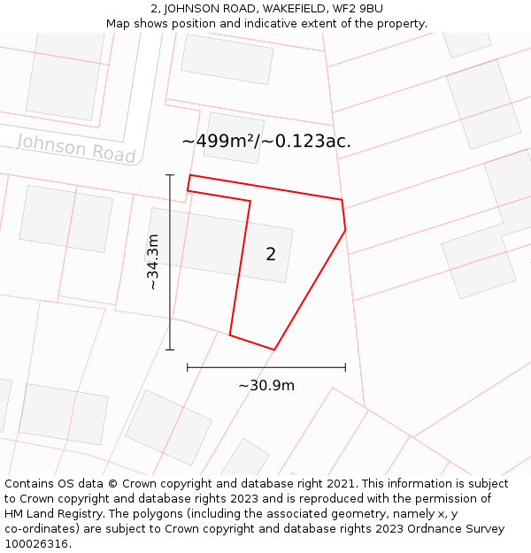 2, JOHNSON ROAD, WAKEFIELD, WF2 9BU: Plot and title map