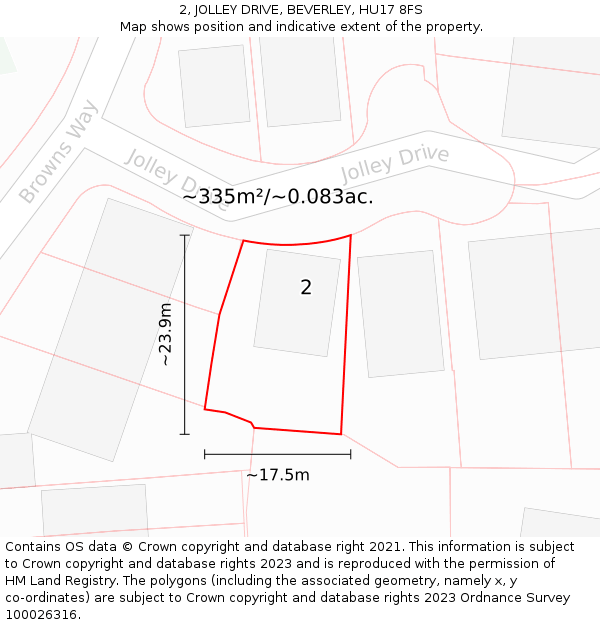 2, JOLLEY DRIVE, BEVERLEY, HU17 8FS: Plot and title map