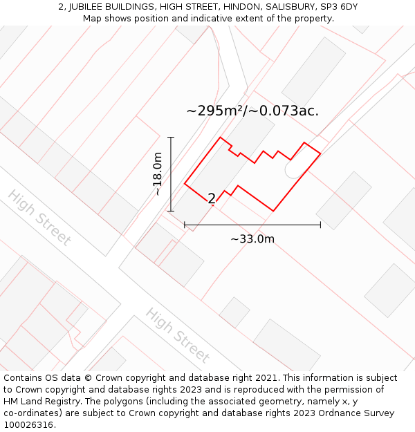 2, JUBILEE BUILDINGS, HIGH STREET, HINDON, SALISBURY, SP3 6DY: Plot and title map