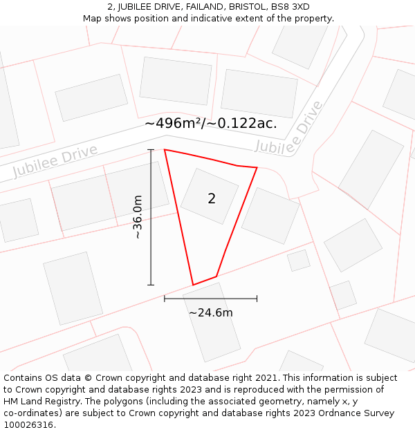 2, JUBILEE DRIVE, FAILAND, BRISTOL, BS8 3XD: Plot and title map