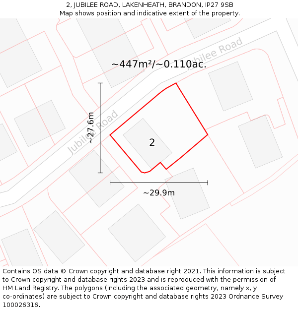 2, JUBILEE ROAD, LAKENHEATH, BRANDON, IP27 9SB: Plot and title map