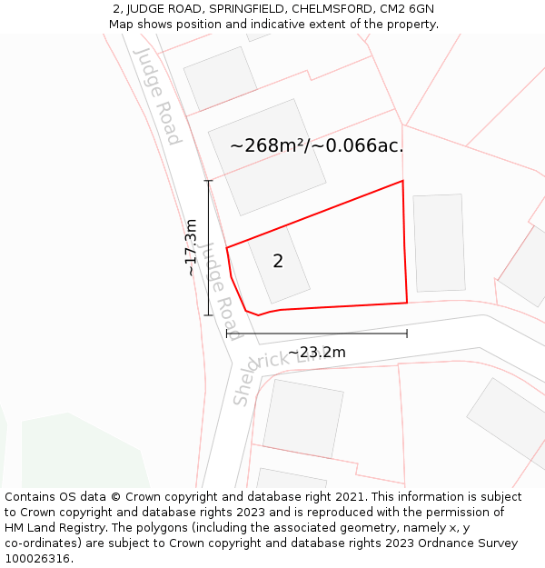 2, JUDGE ROAD, SPRINGFIELD, CHELMSFORD, CM2 6GN: Plot and title map