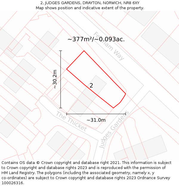 2, JUDGES GARDENS, DRAYTON, NORWICH, NR8 6XY: Plot and title map