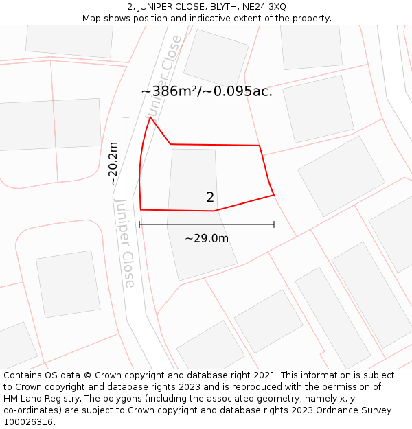 2, JUNIPER CLOSE, BLYTH, NE24 3XQ: Plot and title map