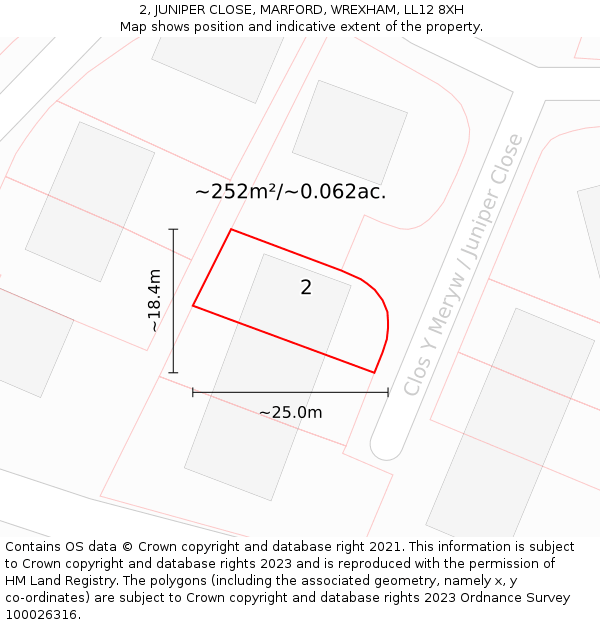 2, JUNIPER CLOSE, MARFORD, WREXHAM, LL12 8XH: Plot and title map