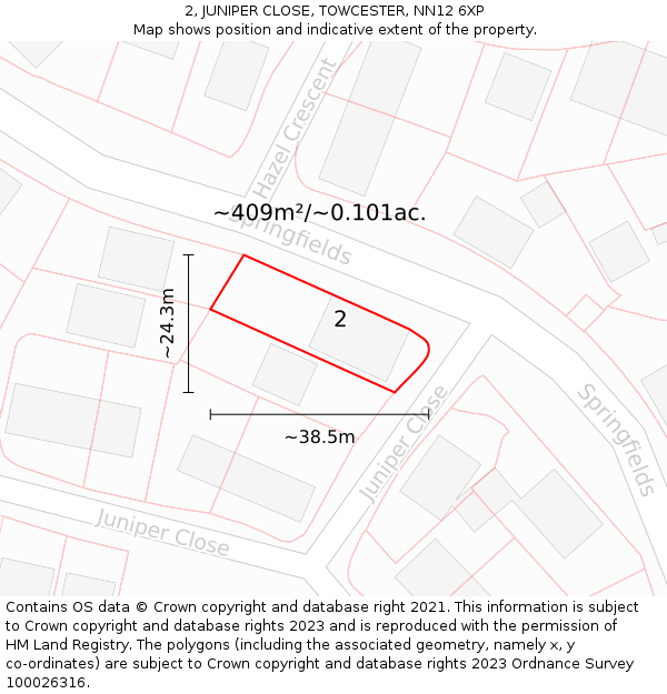 2, JUNIPER CLOSE, TOWCESTER, NN12 6XP: Plot and title map