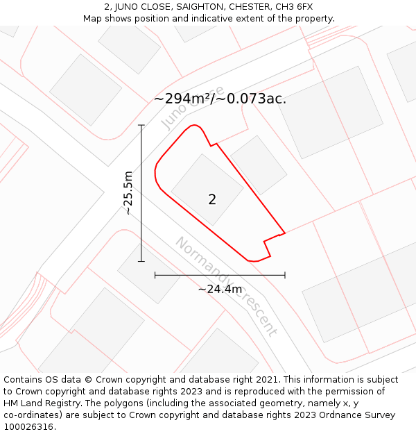 2, JUNO CLOSE, SAIGHTON, CHESTER, CH3 6FX: Plot and title map