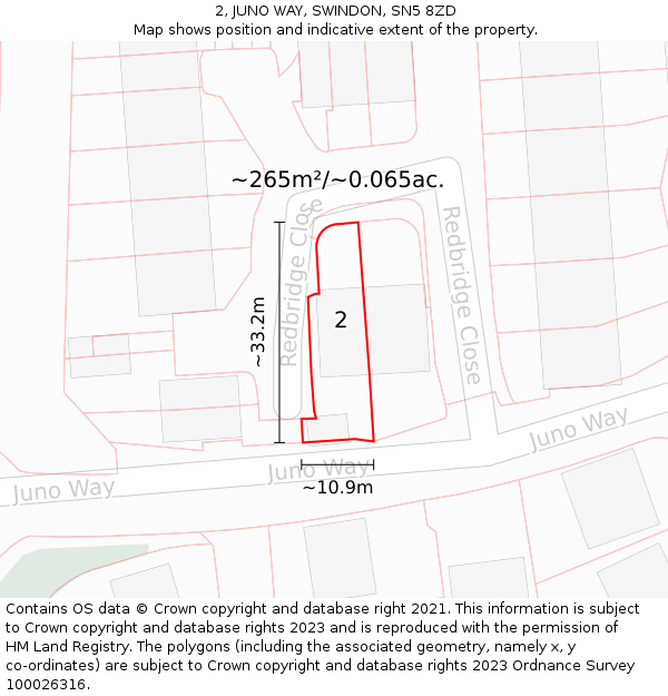 2, JUNO WAY, SWINDON, SN5 8ZD: Plot and title map