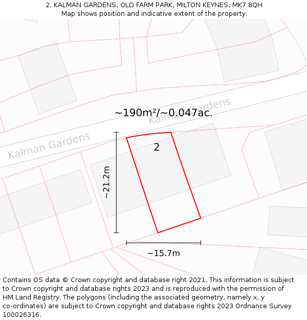 2, KALMAN GARDENS, OLD FARM PARK, MILTON KEYNES, MK7 8QH: Plot and title map