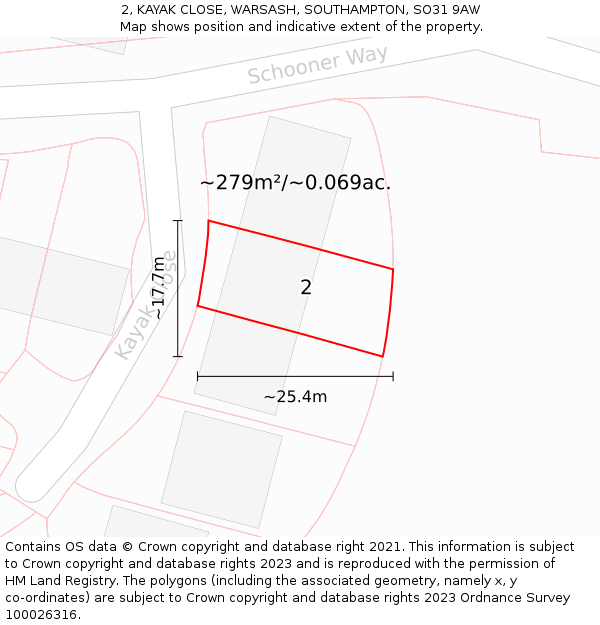 2, KAYAK CLOSE, WARSASH, SOUTHAMPTON, SO31 9AW: Plot and title map