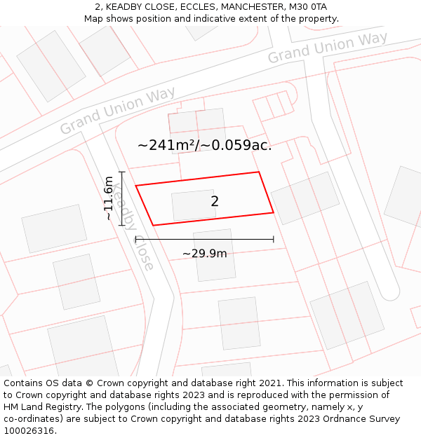 2, KEADBY CLOSE, ECCLES, MANCHESTER, M30 0TA: Plot and title map