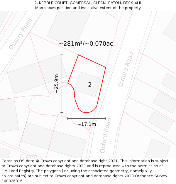 2, KEBBLE COURT, GOMERSAL, CLECKHEATON, BD19 4HL: Plot and title map