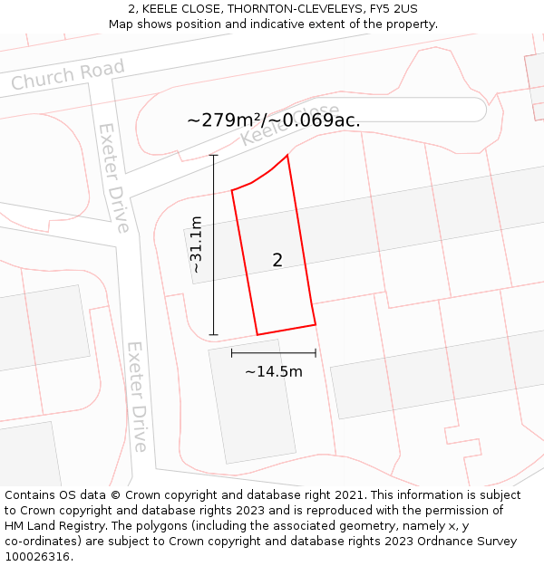 2, KEELE CLOSE, THORNTON-CLEVELEYS, FY5 2US: Plot and title map