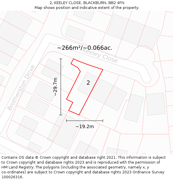 2, KEELEY CLOSE, BLACKBURN, BB2 4FN: Plot and title map