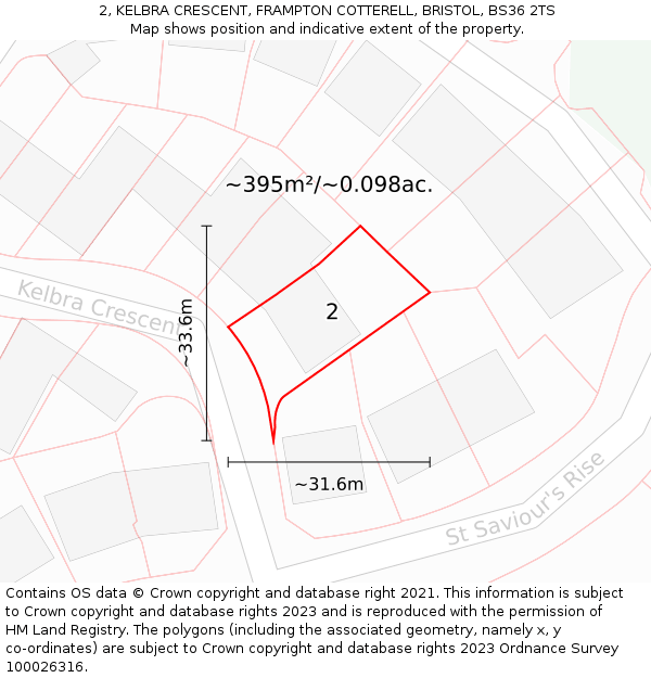 2, KELBRA CRESCENT, FRAMPTON COTTERELL, BRISTOL, BS36 2TS: Plot and title map