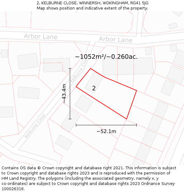 2, KELBURNE CLOSE, WINNERSH, WOKINGHAM, RG41 5JG: Plot and title map