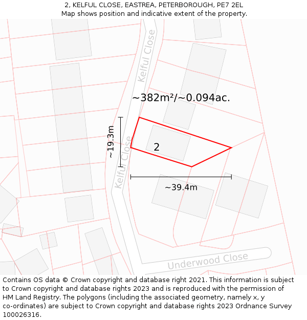 2, KELFUL CLOSE, EASTREA, PETERBOROUGH, PE7 2EL: Plot and title map