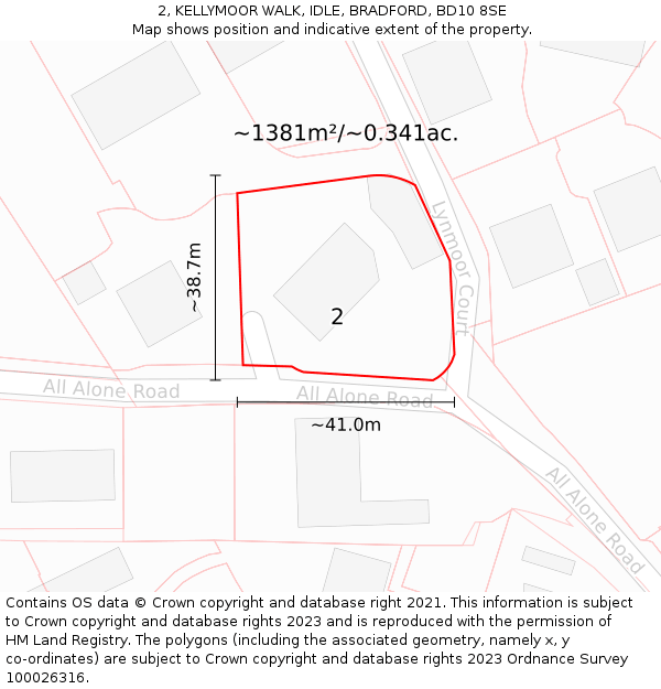 2, KELLYMOOR WALK, IDLE, BRADFORD, BD10 8SE: Plot and title map