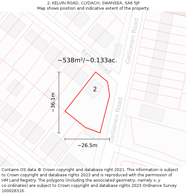 2, KELVIN ROAD, CLYDACH, SWANSEA, SA6 5JP: Plot and title map