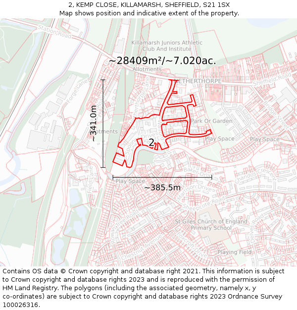 2, KEMP CLOSE, KILLAMARSH, SHEFFIELD, S21 1SX: Plot and title map