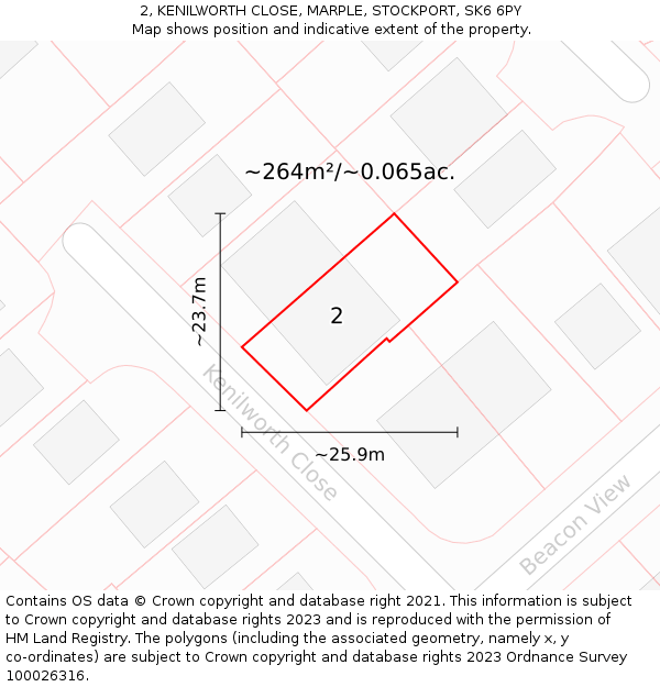 2, KENILWORTH CLOSE, MARPLE, STOCKPORT, SK6 6PY: Plot and title map