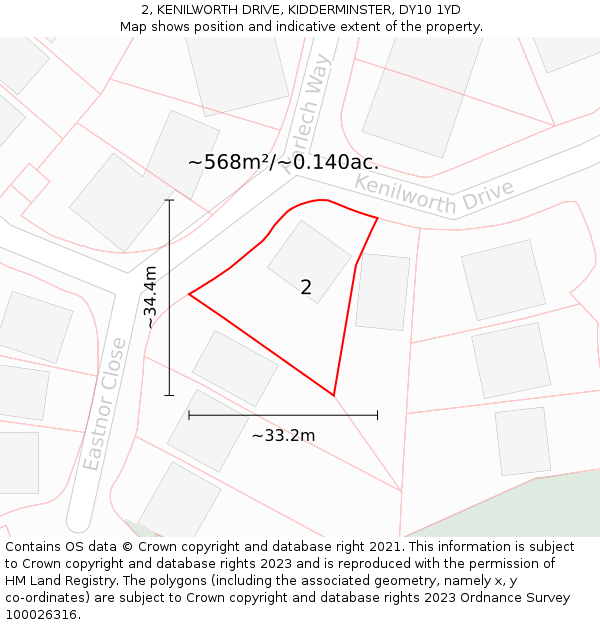 2, KENILWORTH DRIVE, KIDDERMINSTER, DY10 1YD: Plot and title map