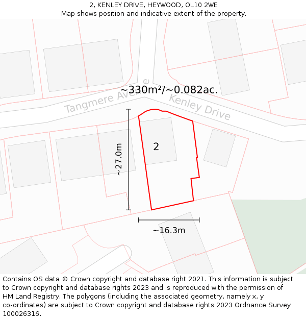 2, KENLEY DRIVE, HEYWOOD, OL10 2WE: Plot and title map