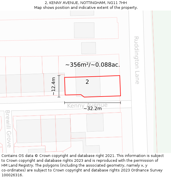 2, KENNY AVENUE, NOTTINGHAM, NG11 7HH: Plot and title map