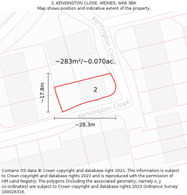 2, KENSINGTON CLOSE, WIDNES, WA8 3BA: Plot and title map
