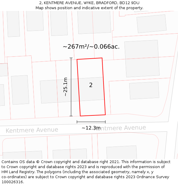 2, KENTMERE AVENUE, WYKE, BRADFORD, BD12 9DU: Plot and title map