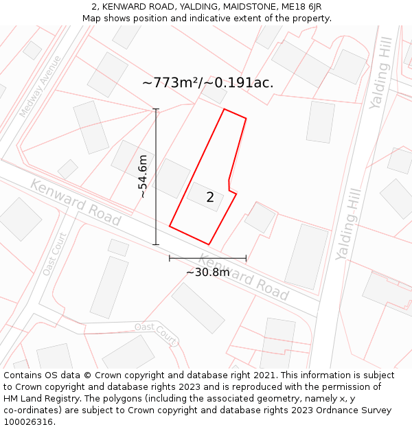 2, KENWARD ROAD, YALDING, MAIDSTONE, ME18 6JR: Plot and title map