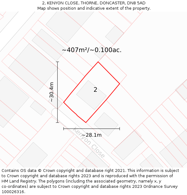 2, KENYON CLOSE, THORNE, DONCASTER, DN8 5AD: Plot and title map