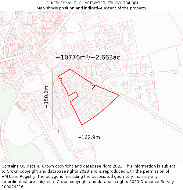 2, KERLEY VALE, CHACEWATER, TRURO, TR4 8JN: Plot and title map