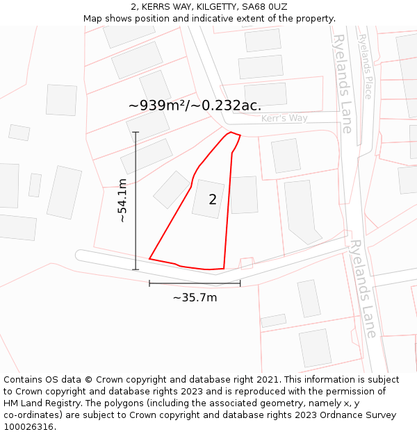 2, KERRS WAY, KILGETTY, SA68 0UZ: Plot and title map