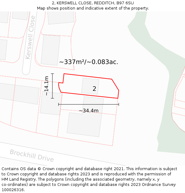 2, KERSWELL CLOSE, REDDITCH, B97 6SU: Plot and title map