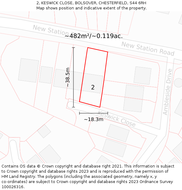 2, KESWICK CLOSE, BOLSOVER, CHESTERFIELD, S44 6RH: Plot and title map