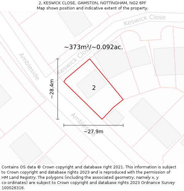 2, KESWICK CLOSE, GAMSTON, NOTTINGHAM, NG2 6PF: Plot and title map