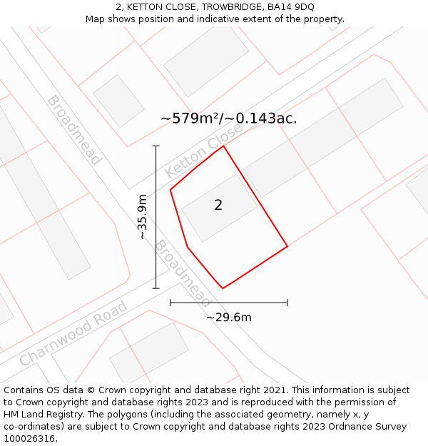2, KETTON CLOSE, TROWBRIDGE, BA14 9DQ: Plot and title map