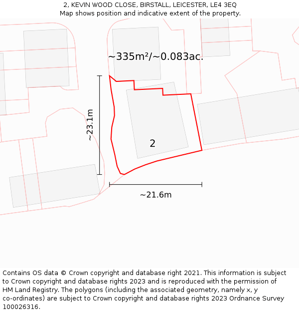 2, KEVIN WOOD CLOSE, BIRSTALL, LEICESTER, LE4 3EQ: Plot and title map