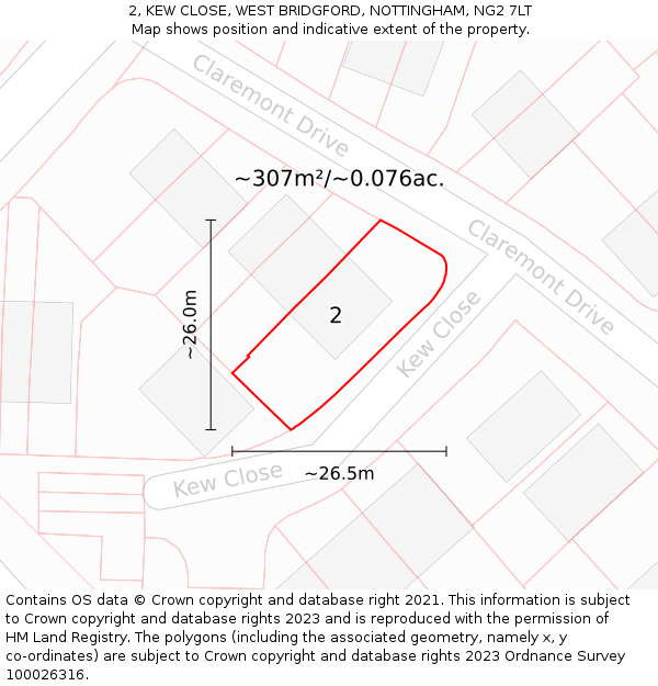 2, KEW CLOSE, WEST BRIDGFORD, NOTTINGHAM, NG2 7LT: Plot and title map