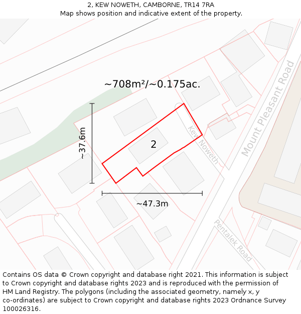 2, KEW NOWETH, CAMBORNE, TR14 7RA: Plot and title map