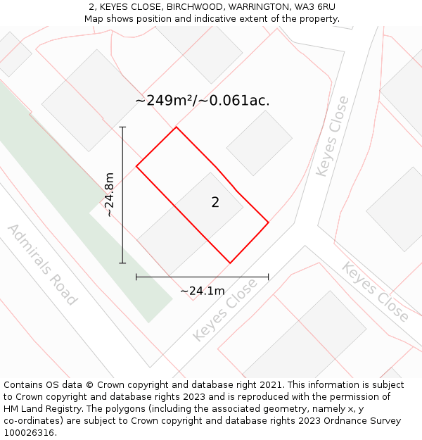 2, KEYES CLOSE, BIRCHWOOD, WARRINGTON, WA3 6RU: Plot and title map