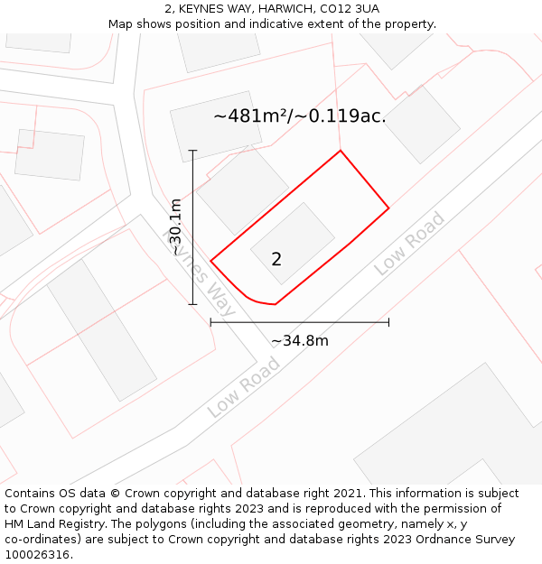 2, KEYNES WAY, HARWICH, CO12 3UA: Plot and title map