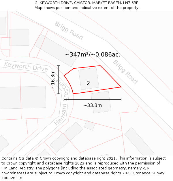 2, KEYWORTH DRIVE, CAISTOR, MARKET RASEN, LN7 6RE: Plot and title map