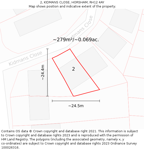 2, KIDMANS CLOSE, HORSHAM, RH12 4AY: Plot and title map