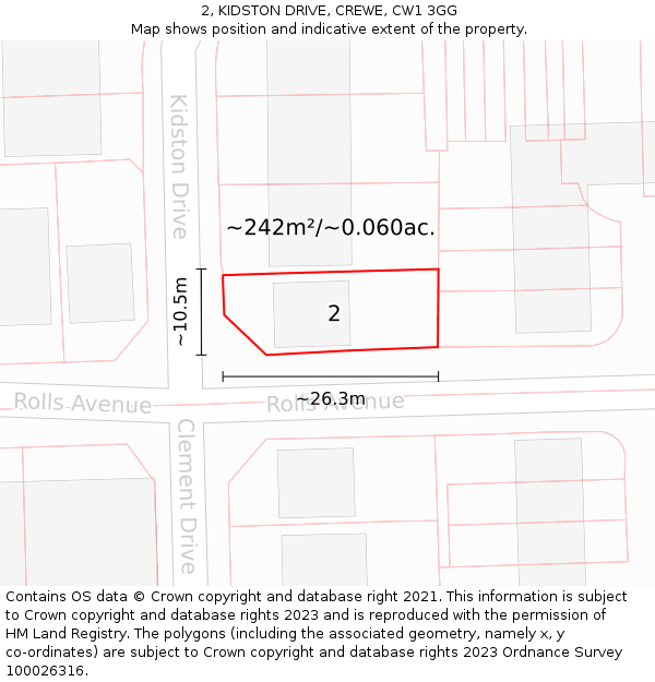 2, KIDSTON DRIVE, CREWE, CW1 3GG: Plot and title map