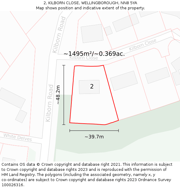 2, KILBORN CLOSE, WELLINGBOROUGH, NN8 5YA: Plot and title map