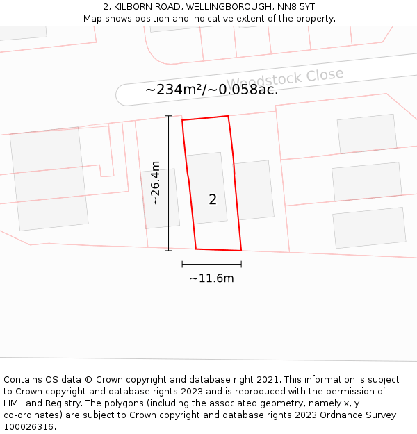 2, KILBORN ROAD, WELLINGBOROUGH, NN8 5YT: Plot and title map