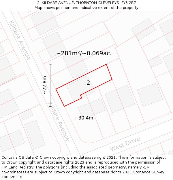 2, KILDARE AVENUE, THORNTON-CLEVELEYS, FY5 2RZ: Plot and title map